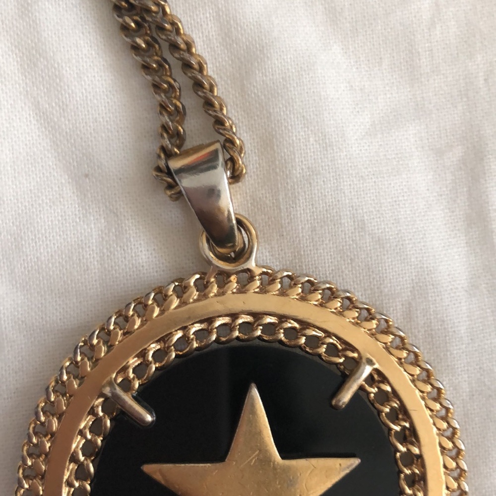 GIVENCHY VINTAGE GOLDTONE GOLD STAR GEM PENDANT 28 " RHINESTONE NECKLACE - Picture 8 of 10